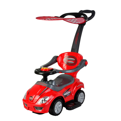Wonder Wheels Kids 3 In 1 Ride On With Push Bar & Canopy - Red